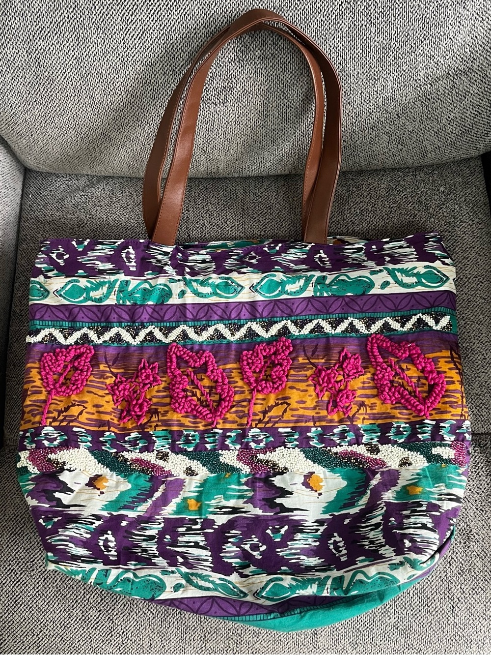 Boho Multicolor Embroidered & Beaded Tote Bag
